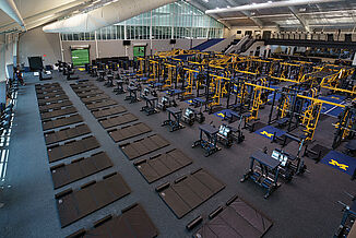 The University of Michigan's football performance center plyometric area The University of Michigan's football performance center plyometric area