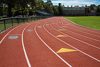 Length of Franklin and Marshall REGUPOL champion AG track, featuring arrows and staggered starting lines